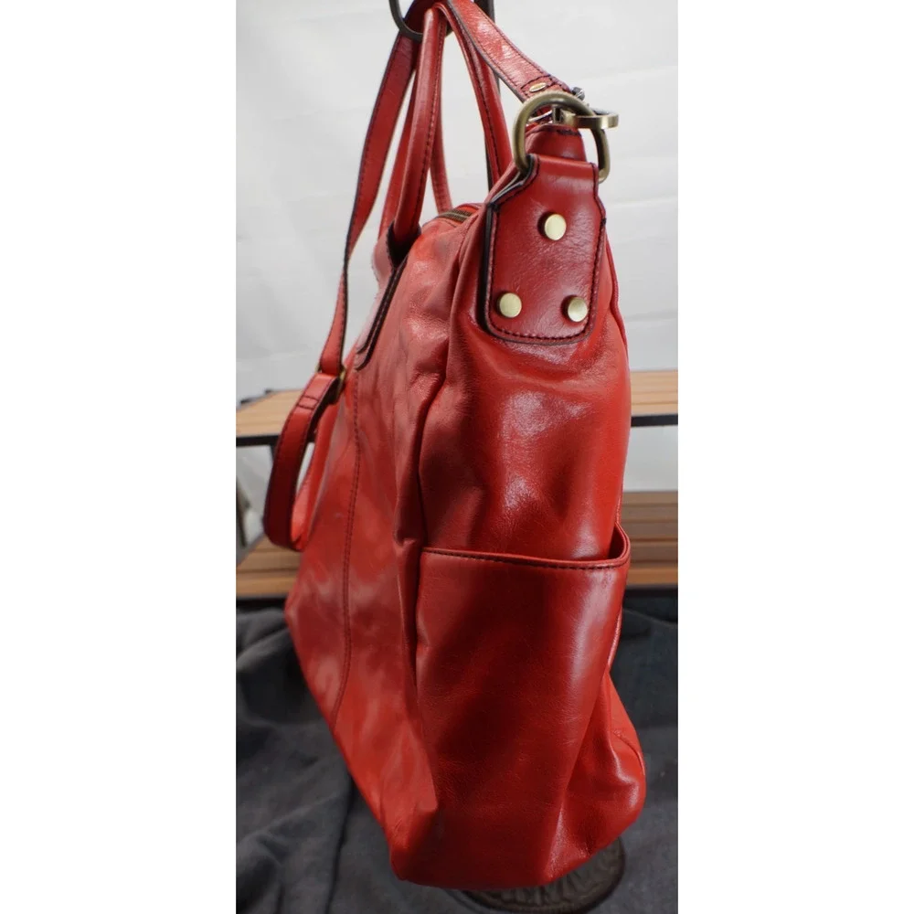 HOBO Sheila Large Satchel Crossbody Shoulder Bag Red Polished Leather Carryall - Picture 8 of 15
